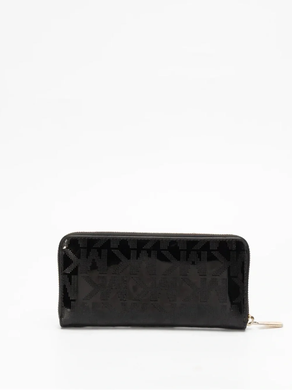 Michael Kors Black Patent Zip-Around Wallet with Gold Plaque